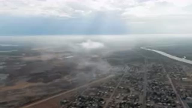 ALDOFO LOPEZ MATEOS BCS MEXICO-2023: Aerial City With River and Dust Particles
