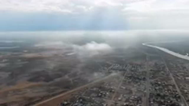 ALDOFO LOPEZ MATEOS BCS MEXICO-2023: Aerial City With River and Dust