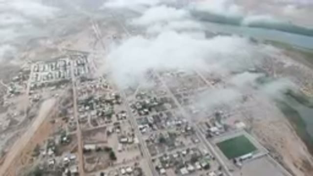 ALDOFO LOPEZ MATEOS BCS MEXICO-2023: Aerial City With River and Fog