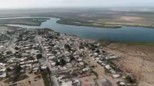 ALDOFO LOPEZ MATEOS BCS MEXICO-2023: Aerial City With A River And A Lake