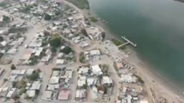 ADOLFO LOPEZ MATEOS BCS MEXICO-2023: Aerial View of Small Town with Dock