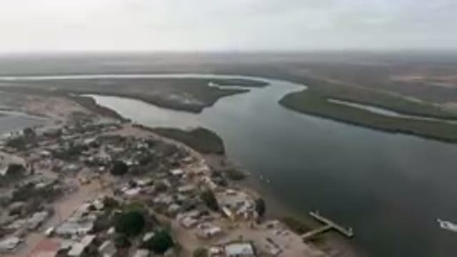 ALDOFO LOPEZ MATEOS BCS MEXICO-2023: Aerial Small Town With A River Running