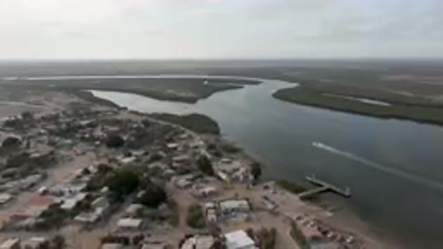 ALDOFO LOPEZ MATEOS BCS MEXICO-2023: Aerial Small Town With A River Running