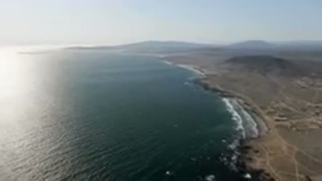 BAHIA ASCUNCION BCS MEXICO-2023: Aerial Beach And Town In The Distance
