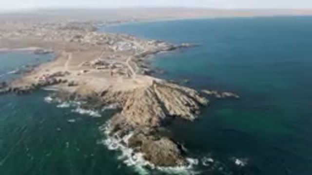BAHIA ASCUNCION BCS MEXICO-2023: Aerial View of Small Island With Beach and Town