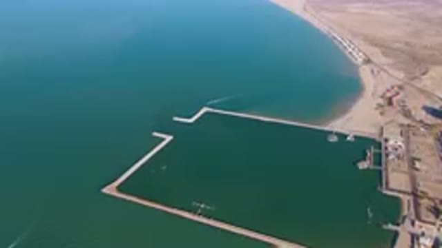SAN FELIPE BC MEXICO-2023: Aerial View of Large Body of Water With Dock and Boat