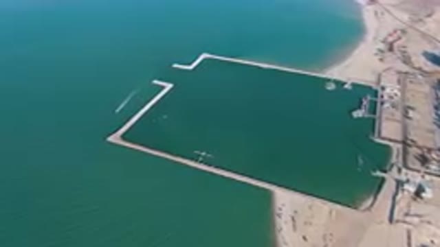 SAN FELIPE BC MEXICO-2023: Aerial View of Large Body of Water with Dock and Beach