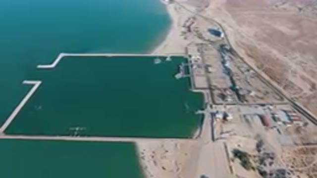 SAN FELIPE BC MEXICO-2023: Aerial View of Large Body of Water with Dock and Beach