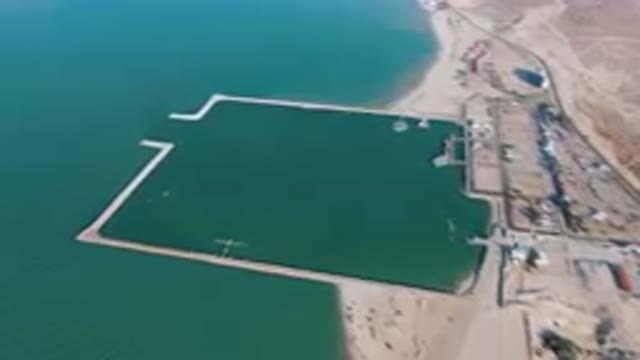 SAN FELIPE BC MEXICO-2023: Aerial View of Large Body of Water with Dock and Beach
