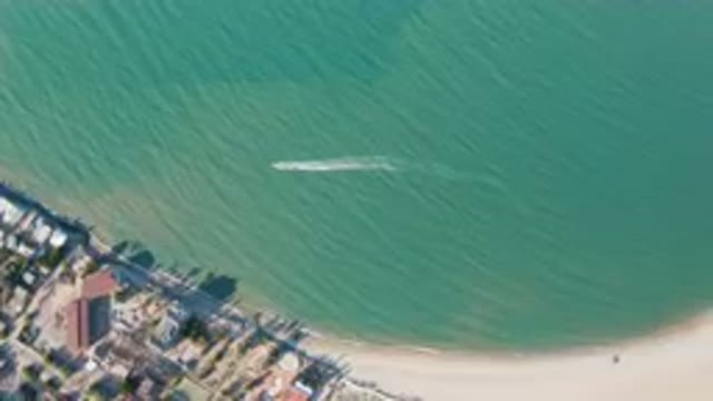 SAN FELIPE BC MEXICO-2023: Aerial Boat Sailing In The Ocean Near A Beach
