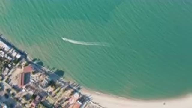 SAN FELIPE BC MEXICO-2023: Aerial Beach With A Boat And A City