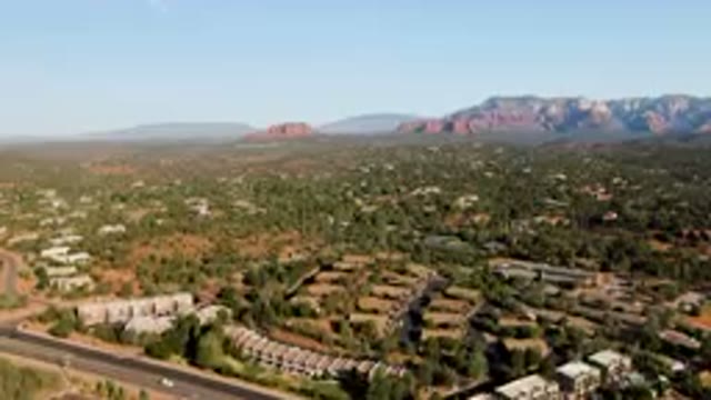 SEDONA ARIZONA USA-2023: Aerial City With A Mountain In The Background