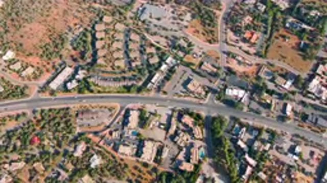 SEDONA ARIZONA USA-2023: Aerial View of Road and Street with Buildings and Nature