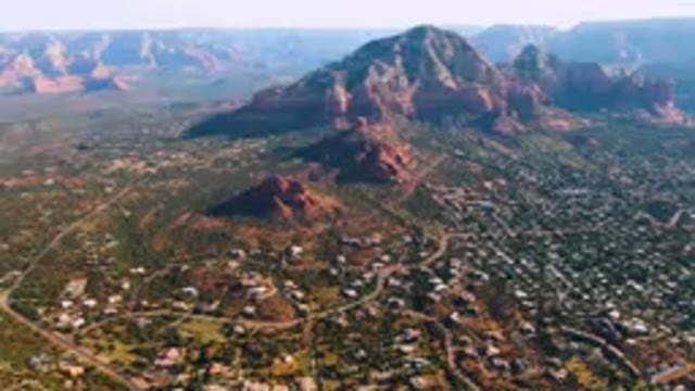 SEDONA ARIZONA USA-2023: Aerial City And Mountains With A Valley In The