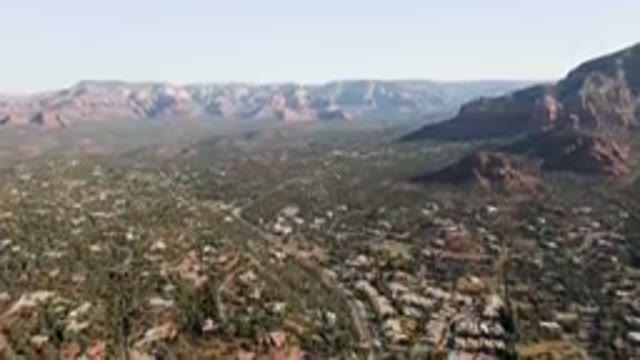 SEDONA ARIZONA USA-2023: Aerial View of Cathedral Rock Bluff and Valley Below