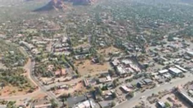 SEDONA ARIZONA USA-2023: Aerial City With A Mountain In The Background