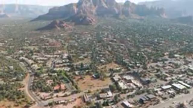 SEDONA ARIZONA USA-2023: Aerial City With A Mountain In The Background