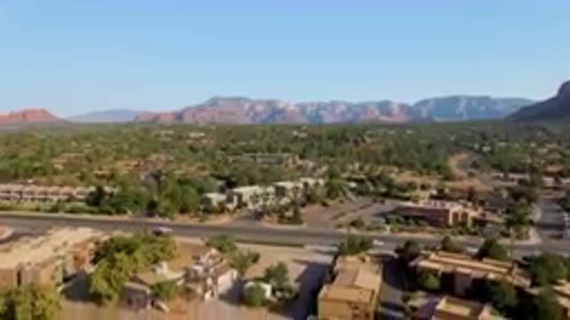 SEDONA ARIZONA USA-2023: Aerial Town With A Mountain In The Background