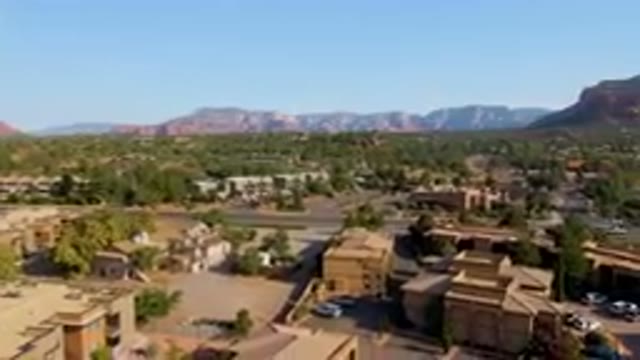 SEDONA ARIZONA USA-2023: Aerial Town With A Mountain In The Background