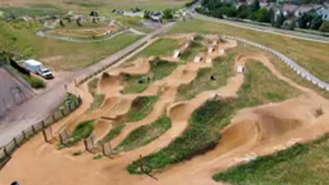 BROOMFIELD COLORADO USA-2023: Aerial Dirt Track With Fence And Dirt Bike