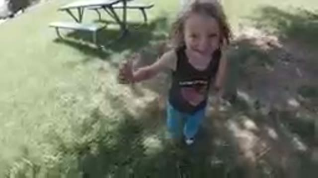 Happy Little Girl Playing With Her Dad