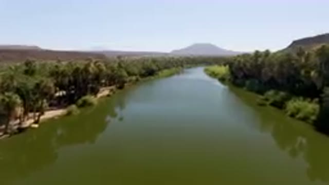 SAN IGNACIO BCS MEXICO-2023: River With A Forest And Mountains In The Background
