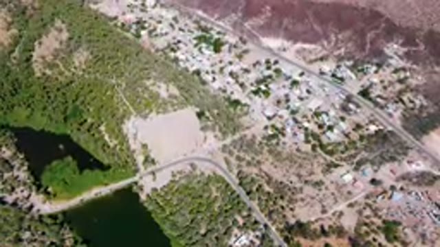 SAN IGNACIO BCS MEXICO-2023: Aerial View of Small Town With River and Road
