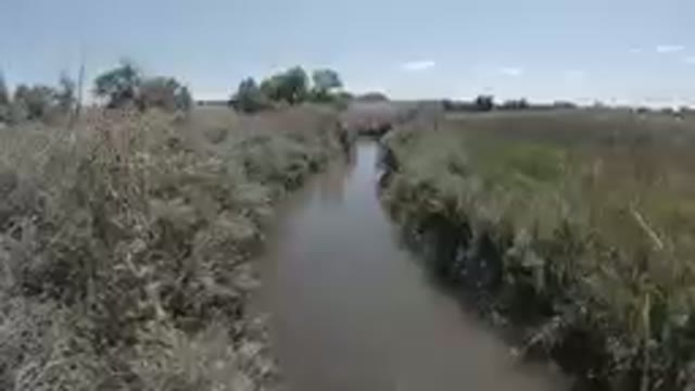 DENVER, UNITED STATES-2019: View Of A Small Stream Running Through A Field
