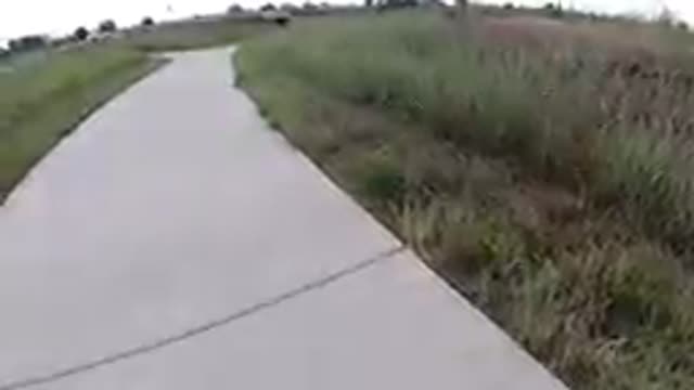 Skateboarder Riding Down A Sidewalk Near A Grassy Hill