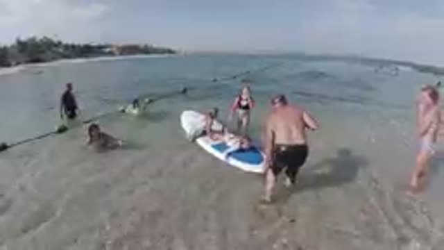CABO BAJA CALIFORNIA SUR MEXICO-2019: People Playing With Surfboard In Shallow Ocean Water