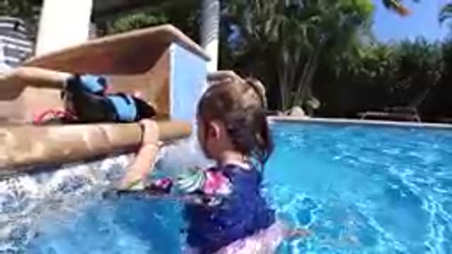 CABO BAJA CALIFORNIA SUR MEXICO-2019: Toddler Girl Swimming in Pool