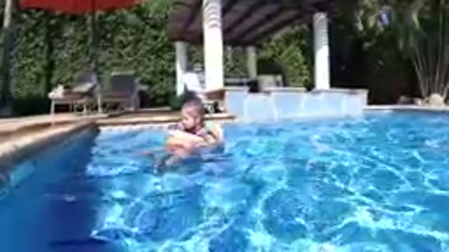 Little Girl That Is Swimming In The Pool