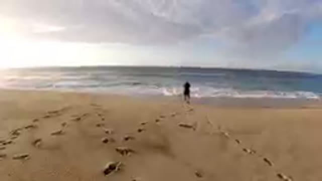 Walking On The Beach With Footprints In The Sand