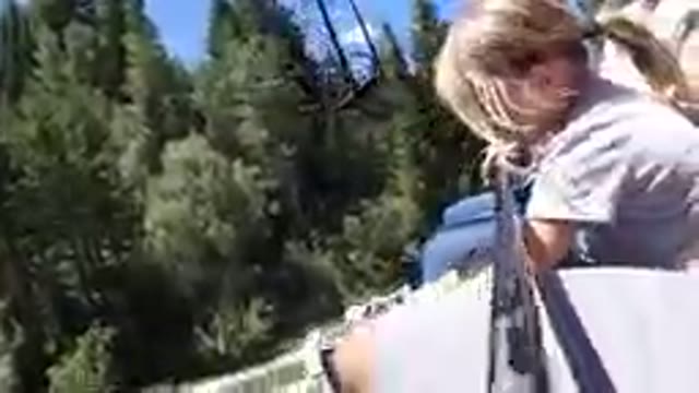 Woman On A Ski Lift Looking At The Trees
