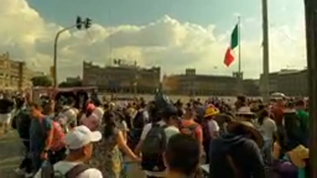 MEXICO CITY, MEXICO-2023, Aug. 30-: Crowd Of People Walking In Zocalo Square