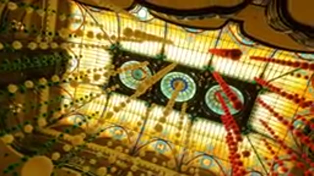 MEXICO CITY MEXICO-2023: Stained Glass Ceiling in a Historic Art Nouveau Hotel