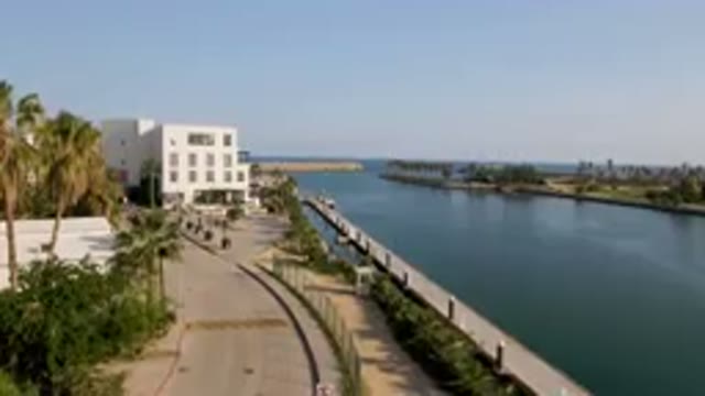 PUERTO LOS CABOS BCS MEXICO-2023: Waterway With A Bridge And Palm Trees