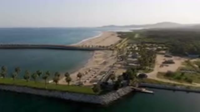 PUERTO LOS CABOS BCS MEXICO-2023: Aerial Beach And Pier With Boat Dock