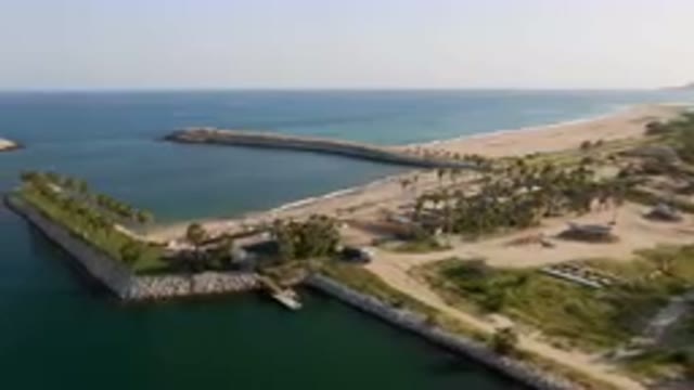 PUERTO LOS CABOS BCS MEXICO-2023: Aerial Beach And Pier With Boat Dock