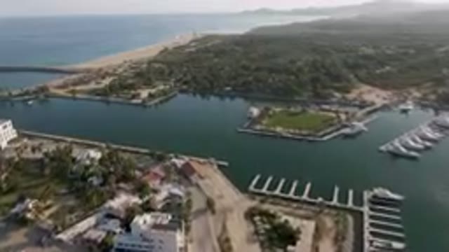 PUERTO LOS CABOS BCS MEXICO-2023: Aerial Marina With Boats Docked In The Water