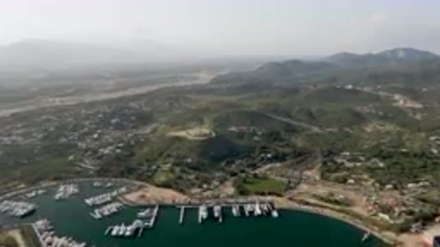 PUERTO LOS CABOS BCS MEXICO-2023: Aerial Marina With Boats Docked In The Water