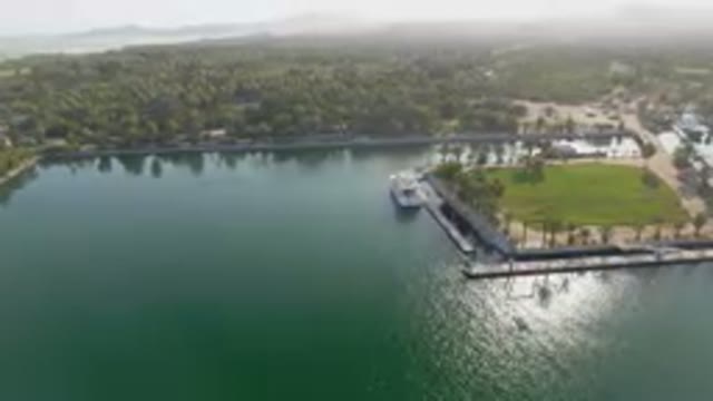 PUERTO LOS CABOS BCS MEXICO-2023: Aerial View of Large Body of Water With a Boat