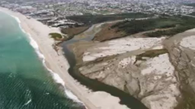 SAN JOSE DEL CABO BCS MEXICO-2023: Aerial Beach And River Running Through Sand Banks