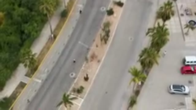 SAN JOSE DEL CABO BCS MEXICO-2023: Aerial Street With Cars And Palm Trees In The