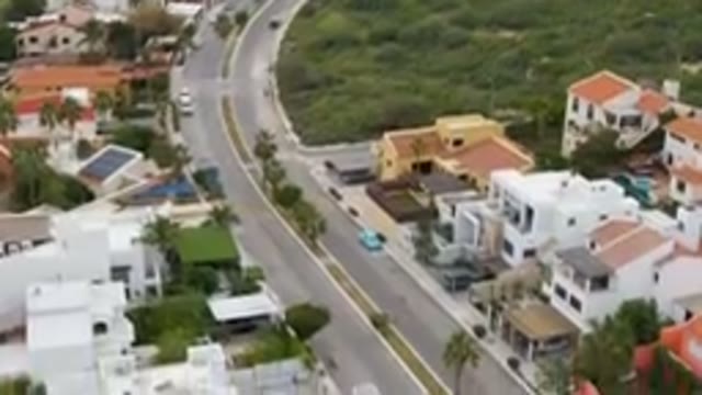 SAN JOSE DEL CABO BCS MEXICO-2023: Aerial City Street With A Few Houses And Cars