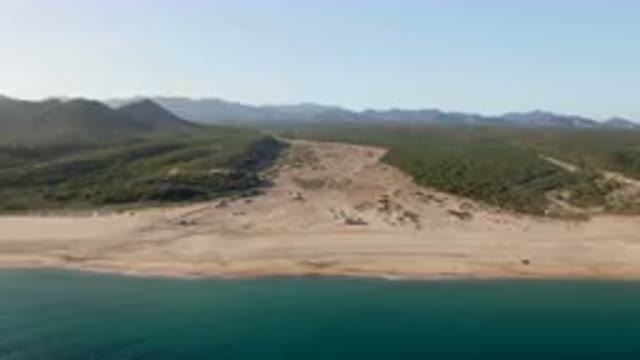 LOS FRAILES BCS MEXICO-2023: Aerial Sandy Beach With A Body Of Water