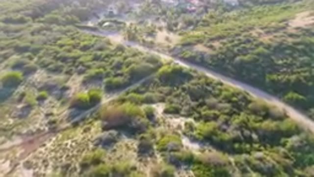 LOS FRAILES BCS MEXICO-2023: Aerial Car Driving Down A Dirt Road In The Middle