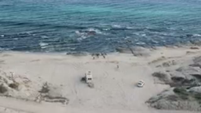 SHIPWRECKS BEACH LOS CABOS BCS MEXICO-2023: Aerial View of Ocean Waves and Rocky Shoreline