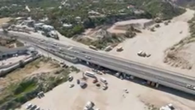 COSTA AZUL LOS CABOS BCS MEXICO-2023: Aerial Highway With Bridge And Cars On