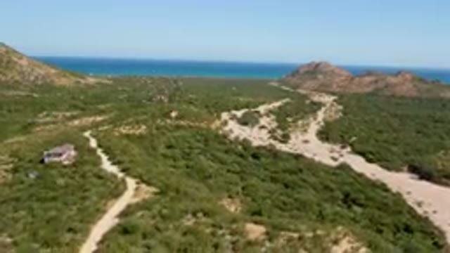 CABO PULMO BCS MEXICO-2023: Aerial Dirt Road Winding Through A Lush Green Valley